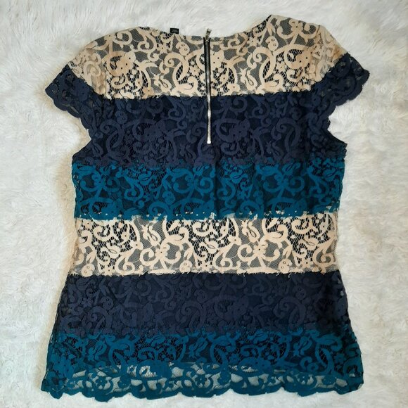 Ann Taylor Women's Blue and Beige Lace Tank Top Size M - Picture 3 of 7